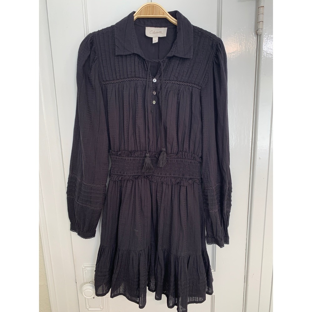 Cleobella Farlow Long Sleeve Organic Cotton Black Minidress CBK Cocktails / SZ S - Picture 8 of 16